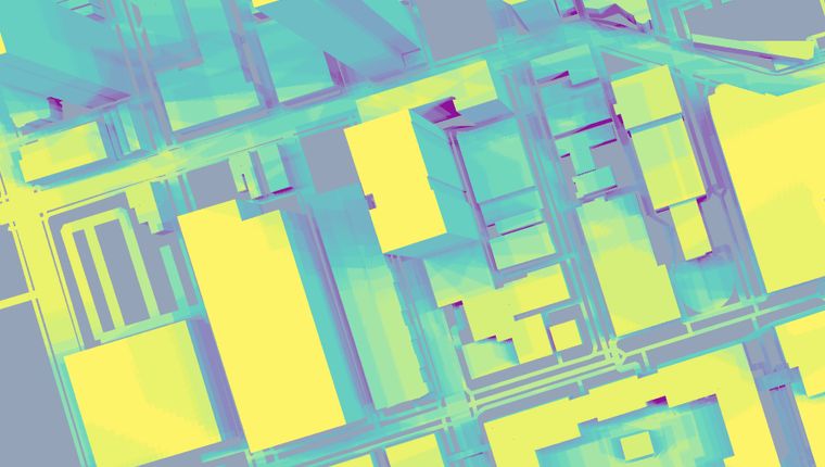 Sun-hours map on buildings and streets in CityDigitalTwin